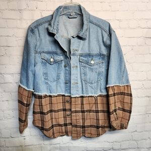 Princess Polly/ Denim and Plaid Button-Up Jacket